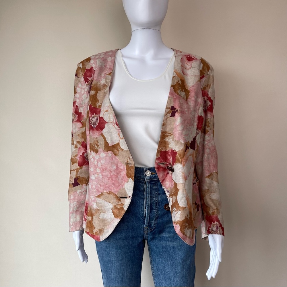 Vintage Burberry Burberry’s Floral Cropped Linen Jacket est sz M - Picture 15 of 16